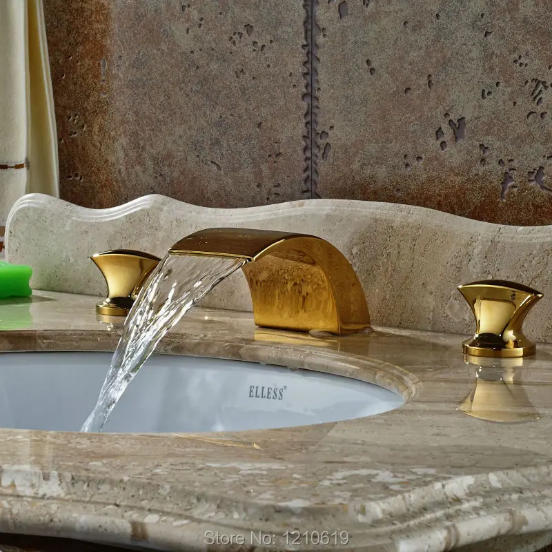 

Uythner Newly Luxury Golden Polished Bathroom Basin Faucet Mixer Tap 3 Pcs Sink Faucet Cold&Hot Water Tap Deck Mounted