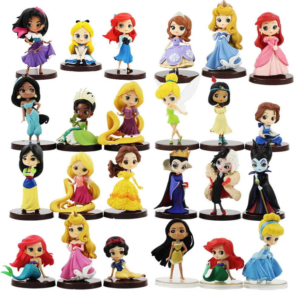 

3pcs/lot Q Posket Figures Princess Ariel Mermaid Snow White Tangled Rapunzel Belle Mulan Moana Sleeping Beauty Model Toys