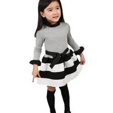 Модное демисезонное полосатое платье для девочек школьное платье с длинным рукавом из хлопка одежда для детей 2-7 лет