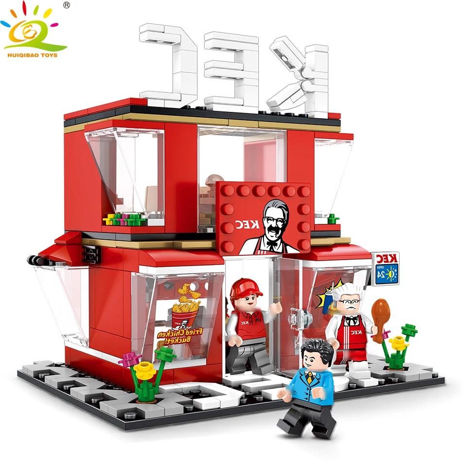 

HUIQIBAO TOYS 282PCS Street view Fast food Restaurant Building Blocks for Children Compatible legoed city Architecture Brick set