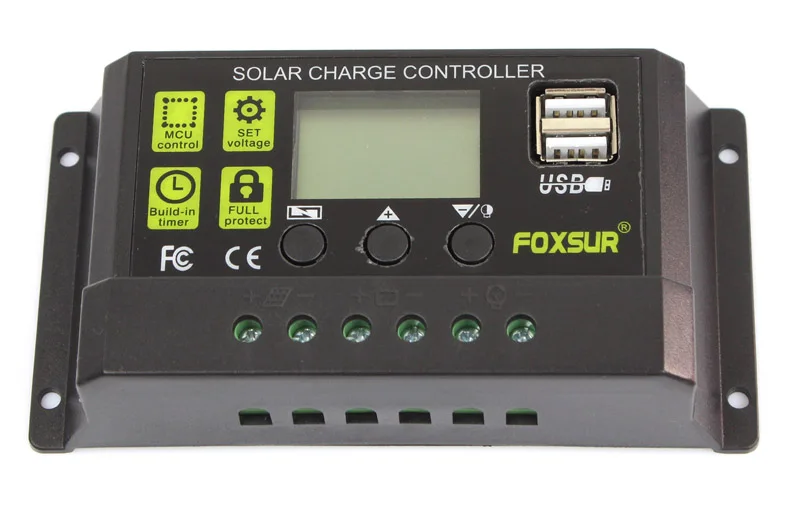 Фоксур Солнечный Контроллер заряда 12 в 24 в авто ЖК-дисплей с двойным USB 5 В выход 30A 20A 10A ШИМ солнечное зарядное устройство регулятор