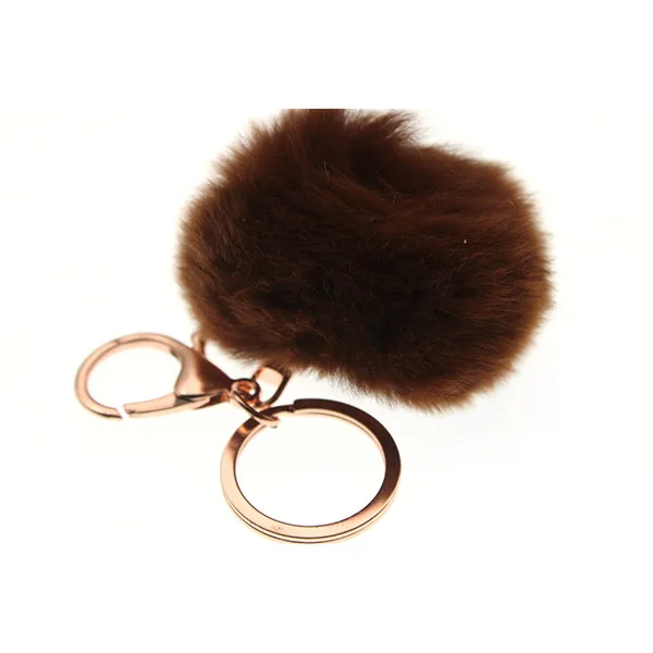 6-8cm 16 Colors Fluffy Rabbit Fur Ball Key Chain Cute Cream Black Pompom Artificial Rabbit Fur Keychain Women Car Bag Key Ring coffee