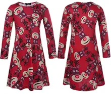 New Christmas family matching clothes long sleeve deer print Mother Daughter Dresses Family look mother and daughter clothes