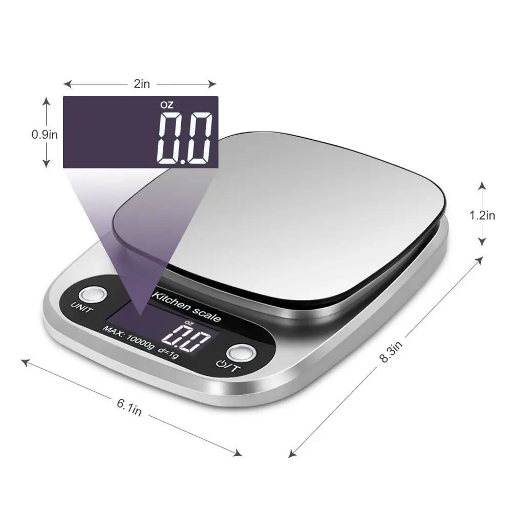 Практичные цифровые кухонные весы Многофункциональные кухонные весы 22 фунта 10 кг серебряные электронные весы из нержавеющей стали