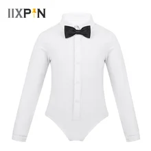 IIXPIN/Детские костюмы для латинских танцев для мальчиков, цельный комбинезон с длинными рукавами и бантом, трико для танцев с рубашкой, боди, современная одежда для латинских танцев
