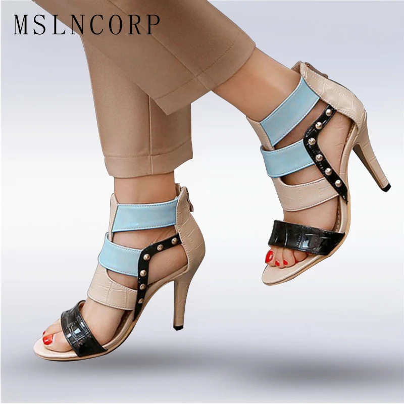 

Size 34-43 Fashion Summer Women's sandals Boots Thin High Heels Shoes Ankle Strap Gladiator Zapatos Mujer Tacones Rivets Pumps