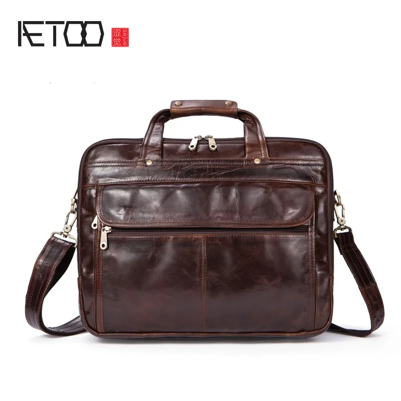 

AETOO Leather men bag wholesale first layer of leather business package briefcase three main bag design leather handbag