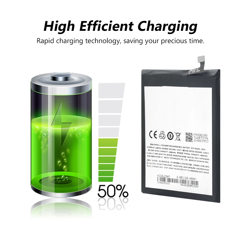 

2019 Lithium Replacement Battery BT61 Battery BT-61 BT 61 For Meizu M3 Note L681C L681H L681Q 4000mAh With Repair Toolkit