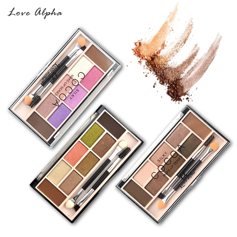 

LOVE ALPHA 6 Color Eye Shadow + 2 Color Eyebrow Powder Glitter Matte Professional Makeup Palette With Makeup Brushes & Tools