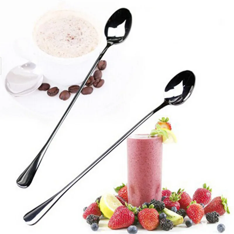

Hot sale 1Set/2PCS Long Handle Stainless Steel Tea Coffee Spoons Ice Cream
