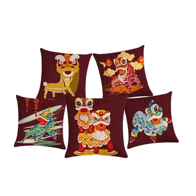 45cm*45cm Cushion cover Chinese Style Lion Dance linen/cotton pillow case Home decorative pillow cover ZY515
