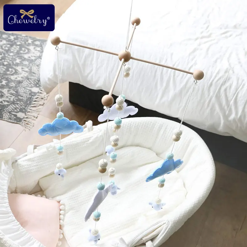 Baby Teether Baby Cradle Mobile Bed Bell Rattle Toy Cloud Cot Mobile Wooden Wind Chime Tent Hanging Baby Shower Gift Home Decor