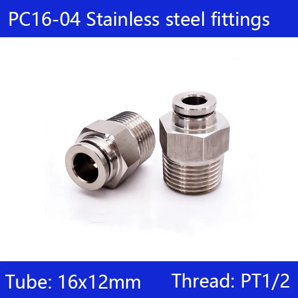 

Free shipping 10pcs/lot 16mm to 1/2" PC16-04,304 Stainless Steel Straight Male Connector