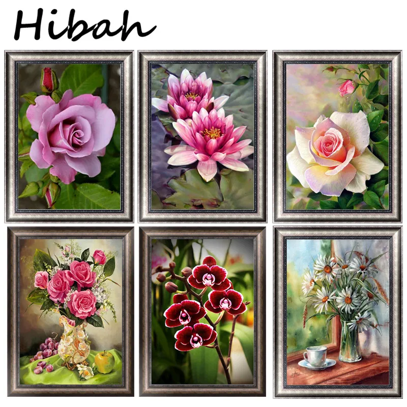 

DIY 5D Diamond Painting 6 Floral Pattern Diamond Cross Diamond Set Diamond Mosaic Home Decoration