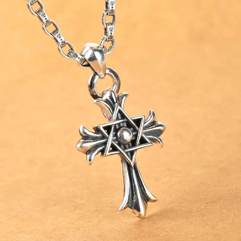 

2019 Cluci Cage Pendants Asg Wholesale S925 Pure Jewelry Retro Thai Cross Pendant Personality Korean Version Sweater Necklace