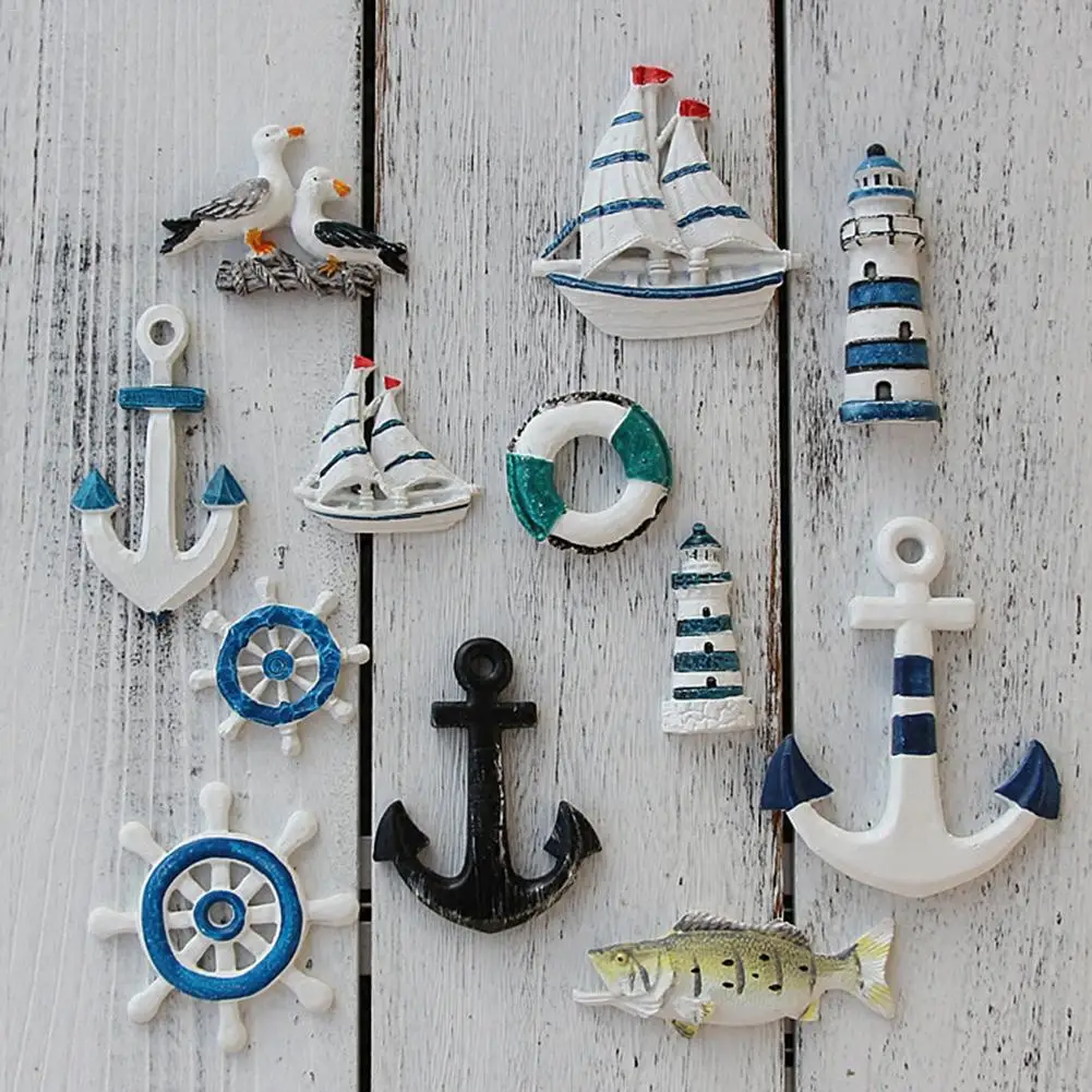 

2018 Mediterranean Style Resin Starfish Sailboat Lighthouse Helmsman Anchor Sea Bird Swim Ring Decorative Wall Sticker Ornament