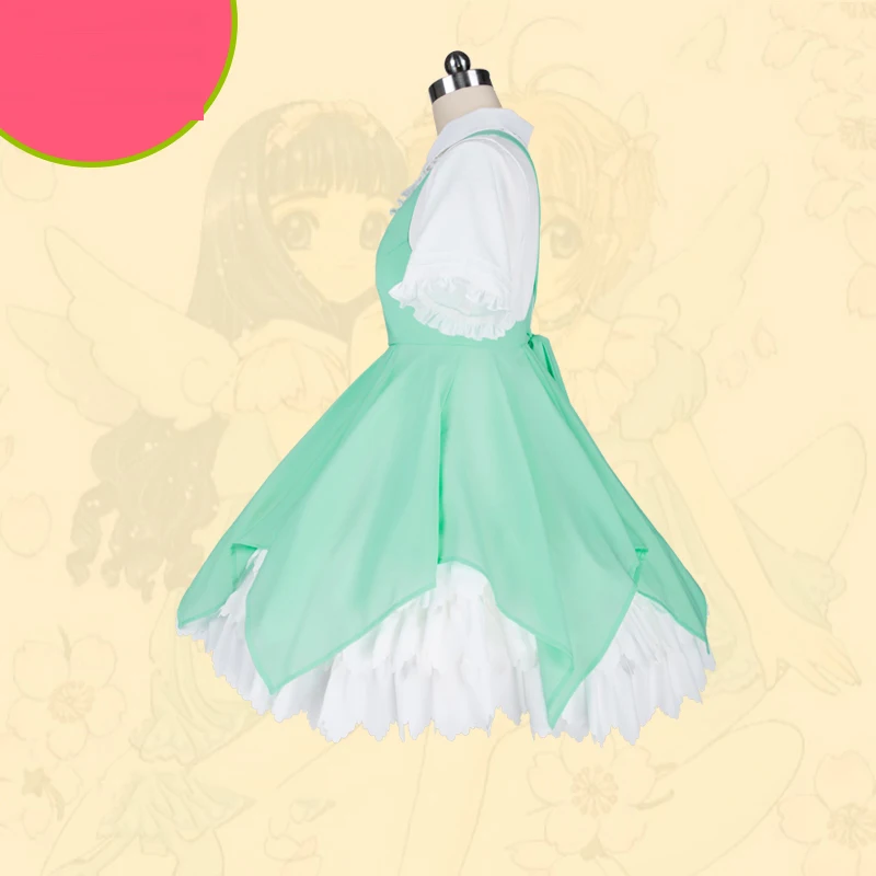 Cardcaptor Clear Card KINOMOTO Sakura, карнавальный костюм, Мятное Повседневное платье, униформа костюмы для Хэллоуина, аниме одежда, костюмы, cos