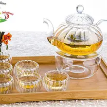 1х стеклянная чайная чашка в форме тыквы D-1* 640 мл термостойкий чайник+ 6 х 35 мл чашка+ 1* грелка+ 1* лоток 33*22 см