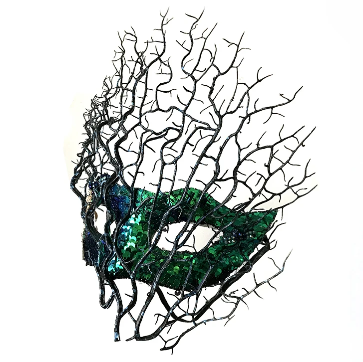 

Fashion Feather Flower Colorful Lace Mask Venetian Masquerade Halloween Ball Party Tree Branches Antler Mask Costumes