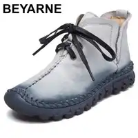 BEYARNE New women boots Leather Winter Boots Handmade lace-up Woman Shoes Casual Full Genuine Leather Ankle Boots For Women