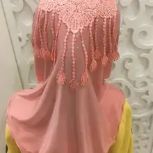 H1311 красивый хиджаб детский с кружевными цветами на спине маленький мусульманский шарф, быстрая, смешанные цвета