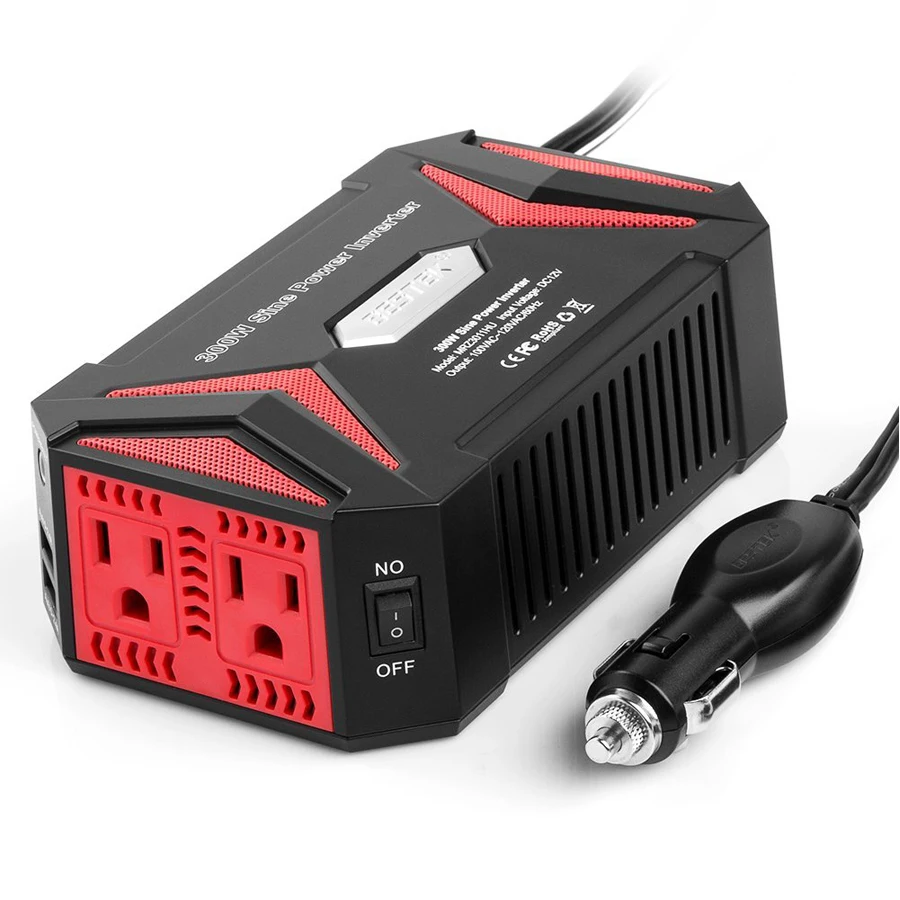 BESTEK Power Inverter Pure Sine Wave 300W Car Inverter Power Adapter 60hz DC AC 12V To 110V ...