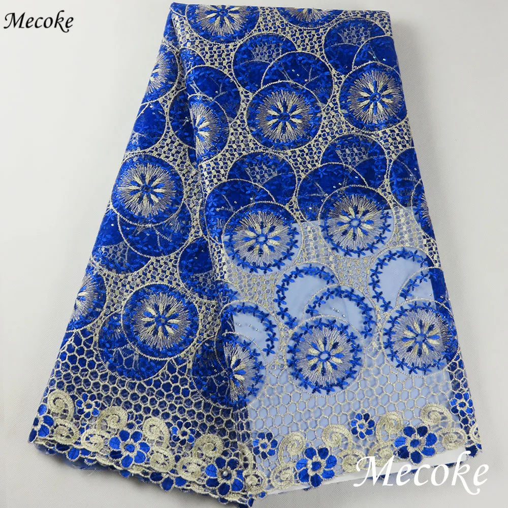

French Net Lace Fabric 2017 Latest african lace fabric Royal Blue embroidery mesh tulle fabric high quality tulle lace fabric
