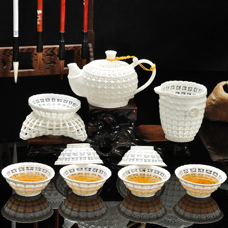Ручные чайные сервизы изысканный полый керамический чайный набор кунг-фу высококачественный белый фарфоровый глиняный чай подарок специальная