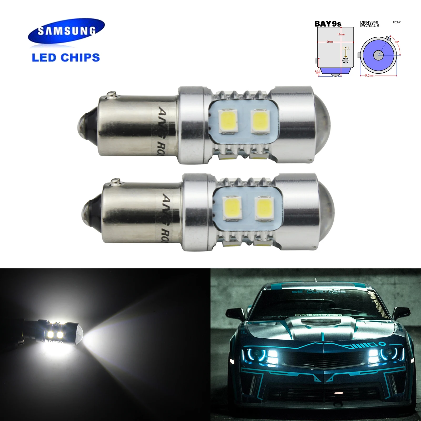 

ANGRONG 2x BAY9s 435 H21W SAMSUNG 10SMD 2835 LED Car Light Sidelight Indicator Reverse Backup Light Daytime Light Bulbs