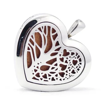 

Heart Shape Stainless Steel Tree Design Aromatherapy Aroma Essential Oil Diffuser Necklace Pendant
