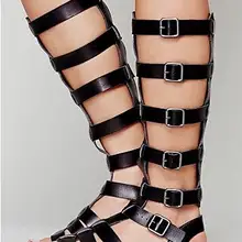 Женские модные сапоги-гладиаторы до колена с открытым носком, с пряжкой, ремешок с возможностью вырезания дырочек, дизайнерские босоножки на пятке женские летние сандалии на плоской подошве