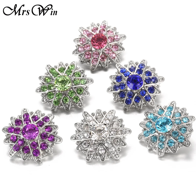 

6PCS/lot Mrs Win Snap Jewelry Rhinestone Crystal Flowers Snap Buttons for 18MM Snap Bracelet Bangle Jewelry