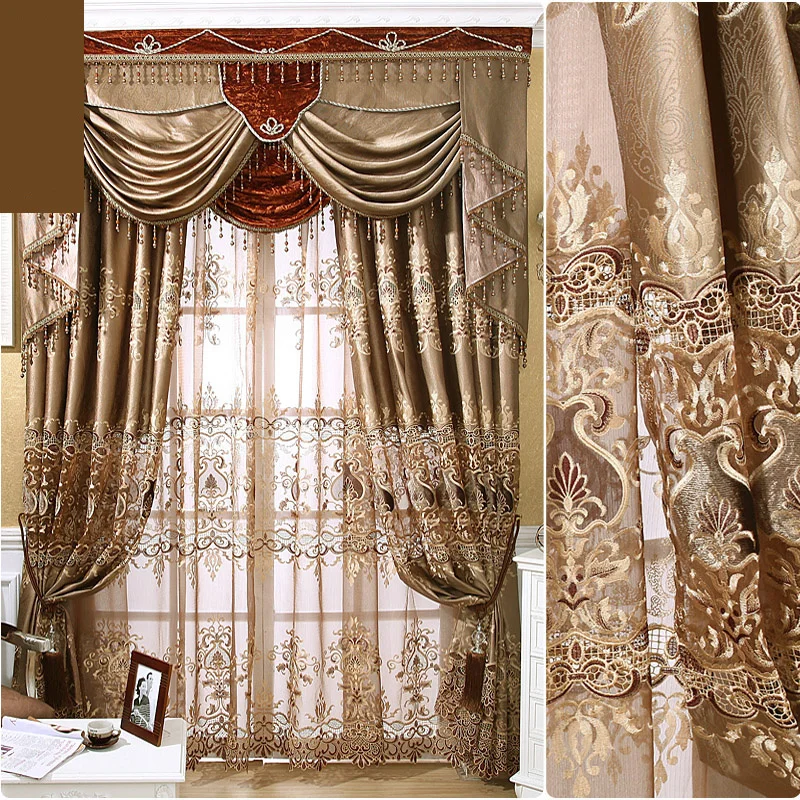 

Custom curtain Upscale European curtains exquisite embroidery velvet applique living room curtain E065