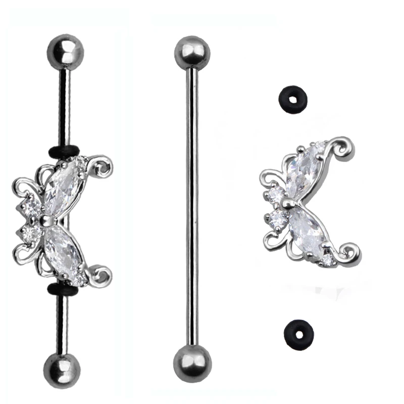 新しいクリスタル蝶デザイン耳工業用ピアス外科ステンレス鋼軟骨ピアス耳はボディピアスジュエリー Body Piercing Jewelry Piercing Jewelrypiercing Surgical Aliexpress
