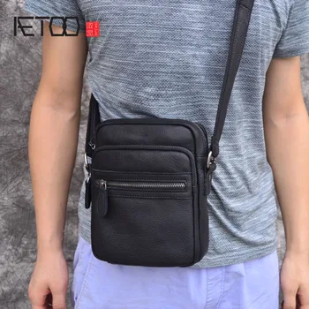AETOO small flap men's leather bag casual Korean version of the retro leather men's bag men's shoulder Messenger bag aetoo new leather leather korean version of the wave of shoulder bags simple leisure travel bag backpack