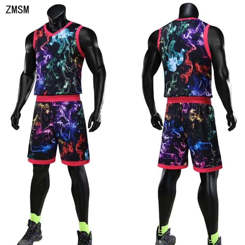 ZMSM New Men Basketball Jerseys Sets Plus Size Basketball Uniform