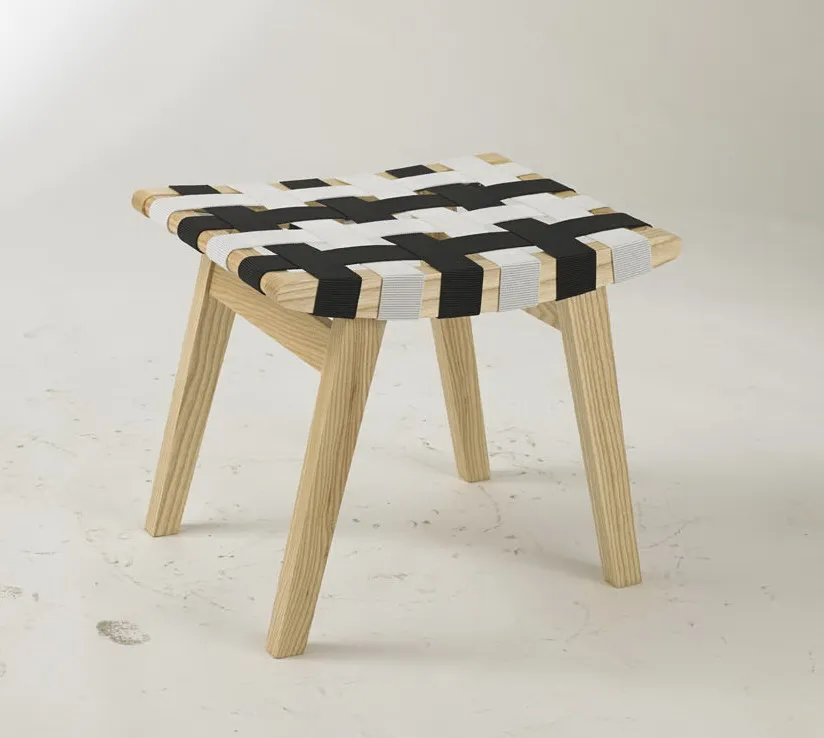 Современные Дизайн твердые деревянные ремень плетением кресло и стул ottoma набор гостиная кресло для отдыха комплект Северной Европы - Цвет: White black mix stoo