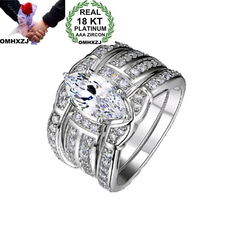 

OMHXZJ Wholesale European Fashion Woman Man Party Wedding Gift Luxury Round Zircon 18KT Yellow Gold White Gold Ring Set RR482