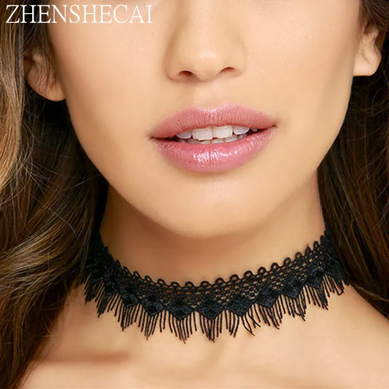 Fashion style Choker Necklace Statement Black Lace strip for woman