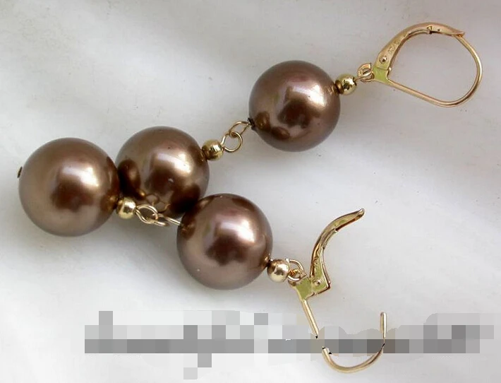 

Hot selling> free shipping 12419 round coffee south sea shell pearl earring -Bride jewelry free shipping