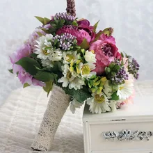 Ручной работы Фиолетовый Свадебный букет невесты шелковые цветы с лентой Свадебные букеты Ramos de Novia искусственные