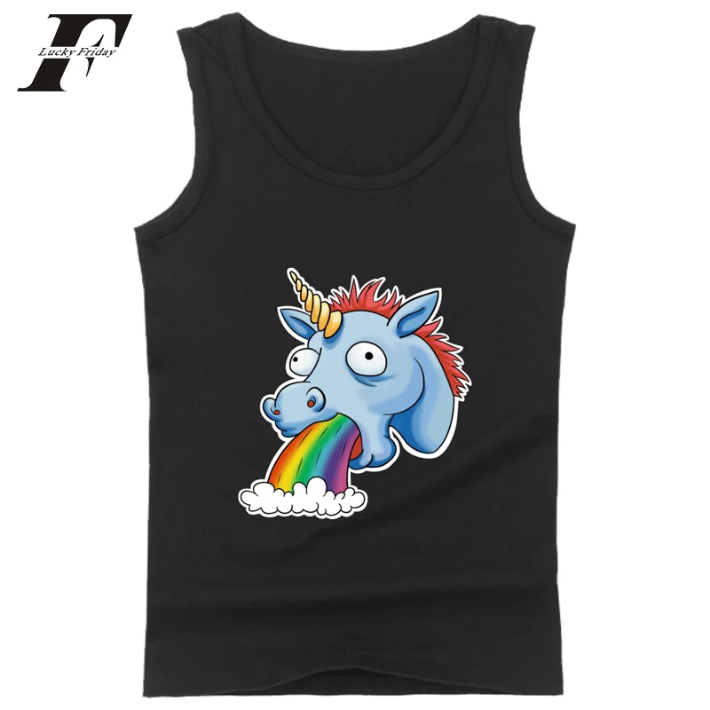 

LUCKYFRIDAYF 2017 Unicorn Funny Summer Men Outwear Vest Tank Tops Fitness Workout Casual Men's Tops Streetwear 4XL