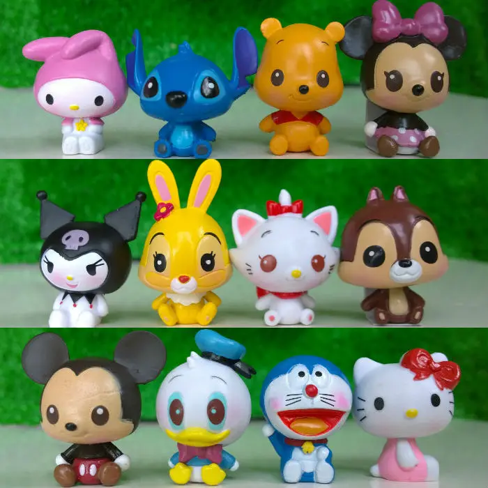 Disney Игрушечные лошадки 12 шт./лот Kawaii аниме Микки и Минни Маус Мышь PVC Фигурки рисунок «Hello Kitty» Doraemon фигурки дети Игрушечные лошадки для Обувь