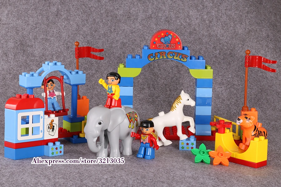 Blocos de Construção Brinquedos para Crianças Duplo Grandes Partículas Circo Mostrar Clássico Educacional Tijolos Caixa Original 65 Pçs 4 65 pçs duplo grandes partículas circo mostrar