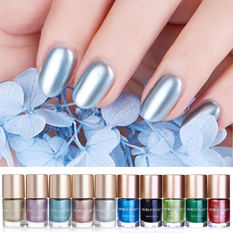 

NICOLE DIARY 9ml Metallic Nail Polish Mirror Effect Shiny Metal Nail Polish Varnish Red Blue Green 10 Colors