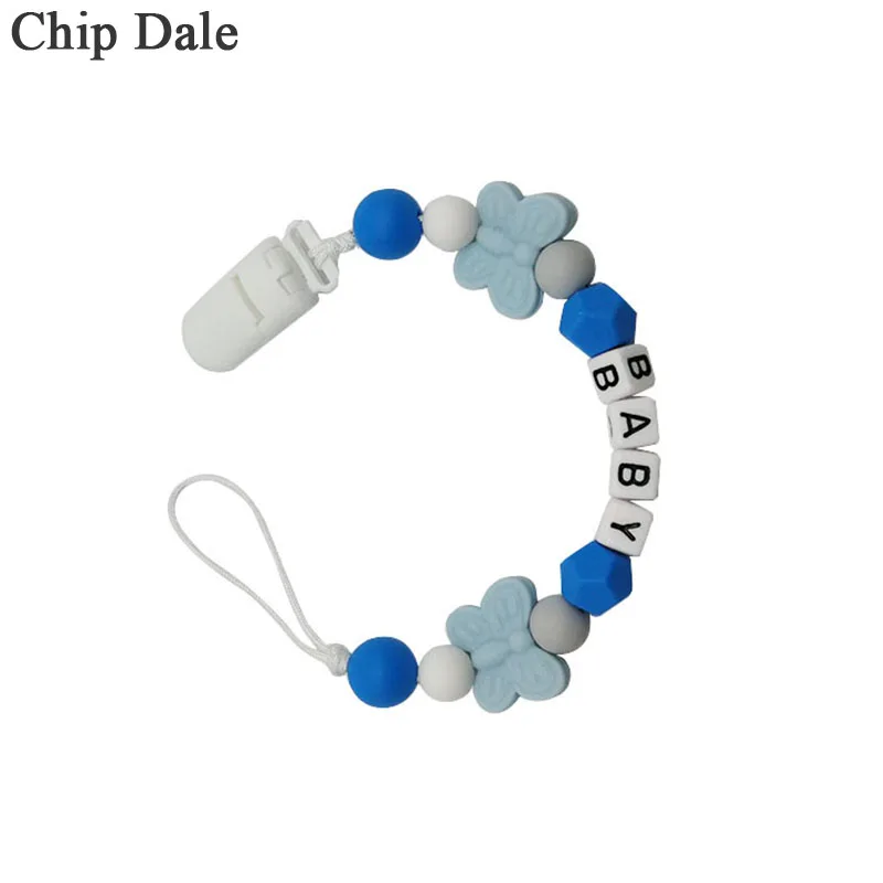 

Chip Dale Personalised Name Silicone Baby Pacifier Clips Anti-drop Chain Butterfly Silicone Bead Nipple Holder Baby Shower Gift