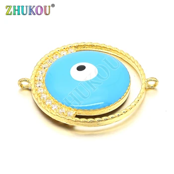 

29mm Handmade Brass CZ Evil Eyes Charms Connectors for DIY Jewelry Findings Making, Model: VS180
