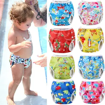 

Adjustable Reusable Baby Summer Swim Diaper Cartoon Print Button Swimming Trunks Waterproof Swimwear 9 Style One Size