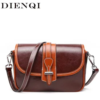 

DIENQI Retro Genuine Leather Bags Handbags Women Famous Brands Crossbody Bag for Women 2019 Ladies Designer Flap Shoulder Bag