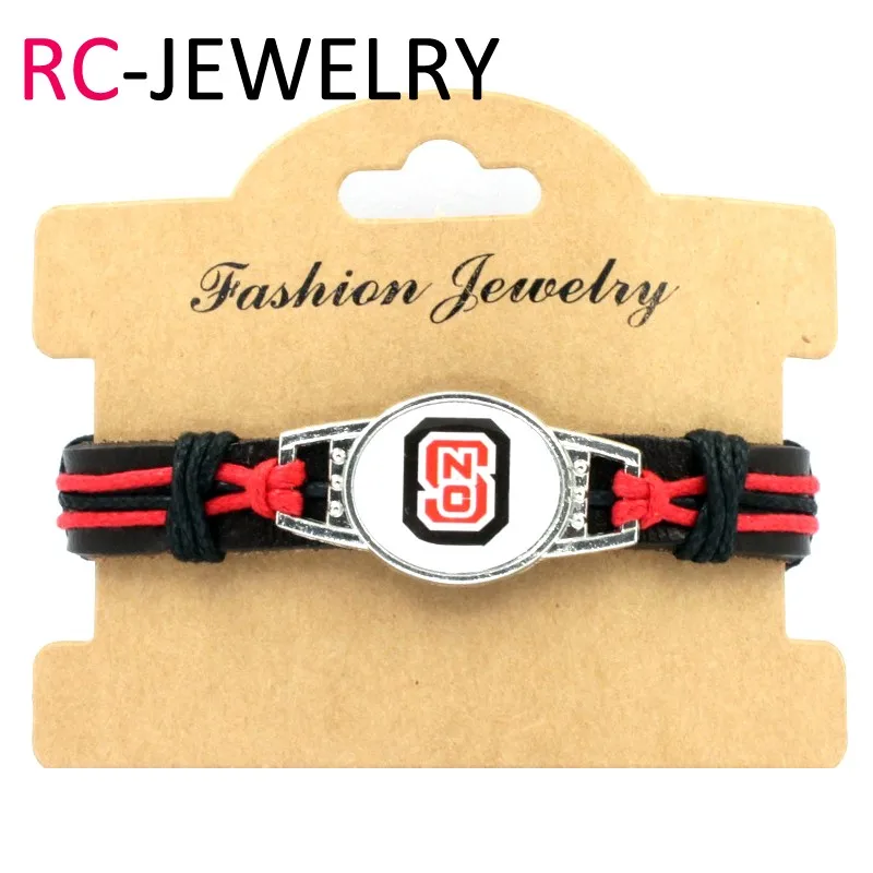71 North Carolina State NCAA Team Logo Charms Leather Bracelet Mens